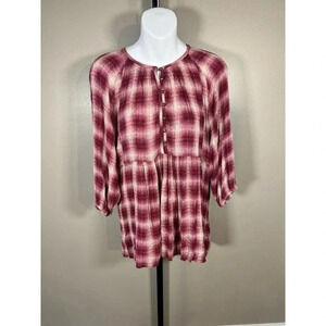 Anthropologie Maeve Devery Pink  Gingham Shirt Dress  1/4 Button Flowy